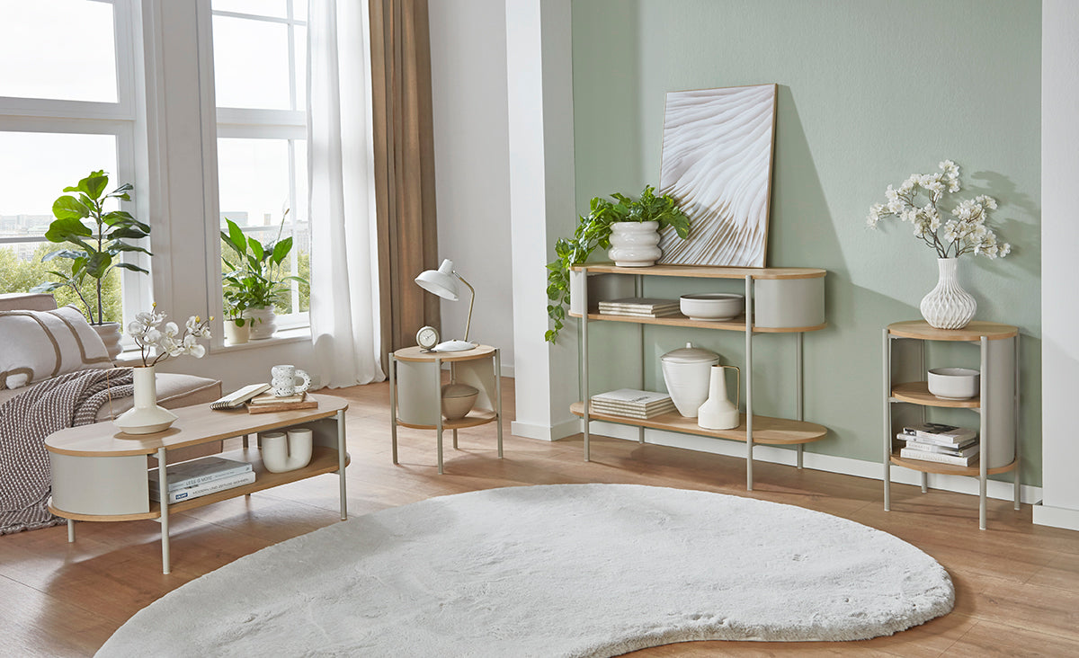 HAKU Möbel Beistelltisch aus MDF kratzbeständig in Braun H 44-60 cm Ø 44 cm, Ø 44 cm, H 60 cm in Eiche, Grau (Eiche natur, Kaschmirgrau)