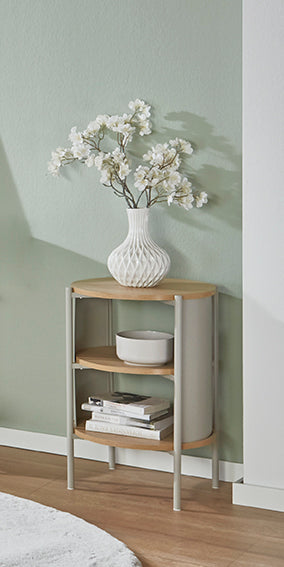HAKU Möbel Beistelltisch aus MDF kratzbeständig in Braun H 44-60 cm Ø 44 cm, Ø 44 cm, H 60 cm in Eiche, Grau (Eiche natur, Kaschmirgrau)