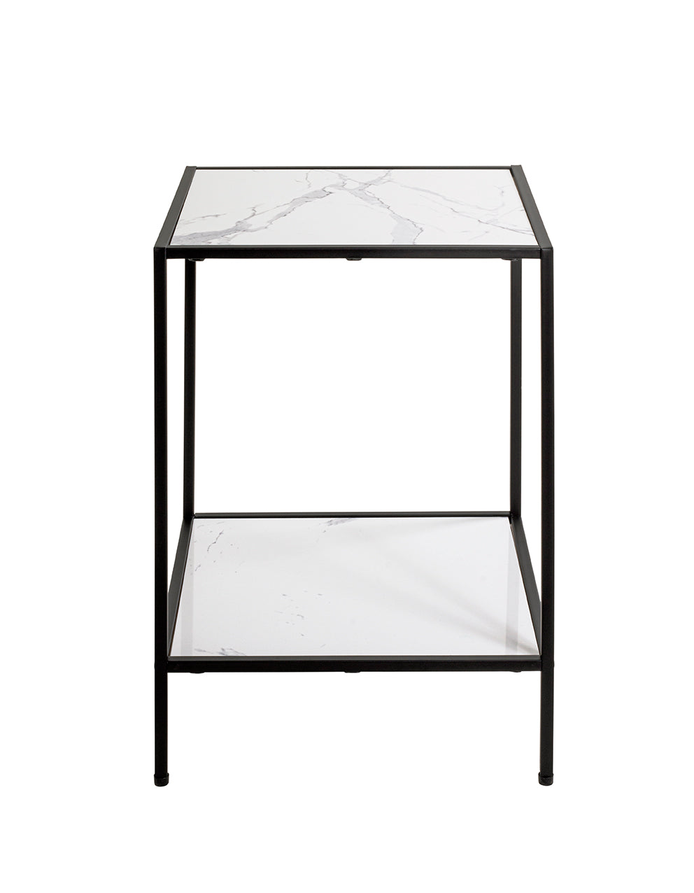 HAKU Möbel Beistelltisch aus Kunstmarmor Füsse höhenverstellbar 40 x 40 x 60 cm in Schwarz, Weiss