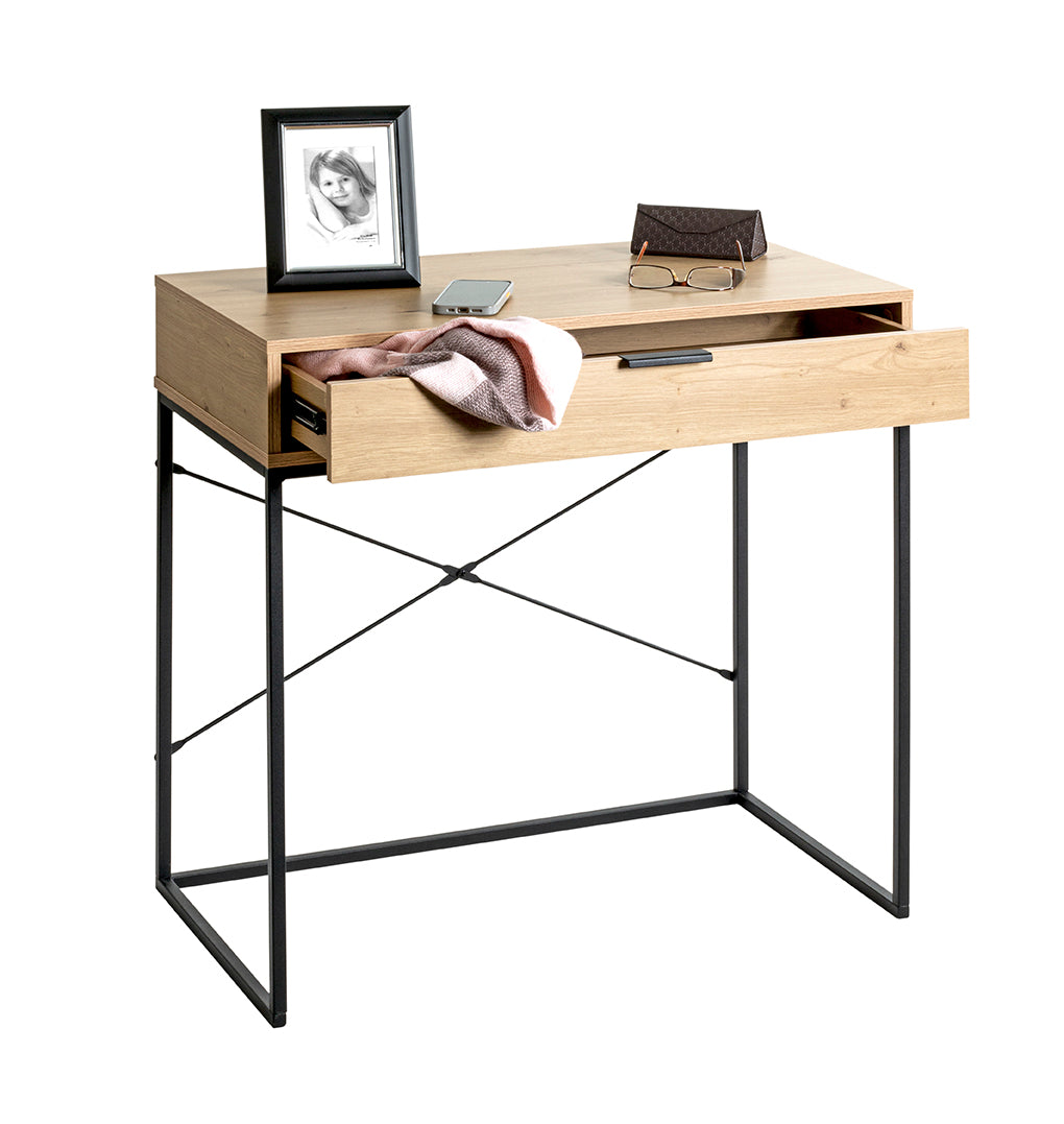 HAKU Möbel Konsole aus Holzwerkstoff Kippschutz 80 x 46 x 79 cm in Eiche, Schwarz (Eiche hell)