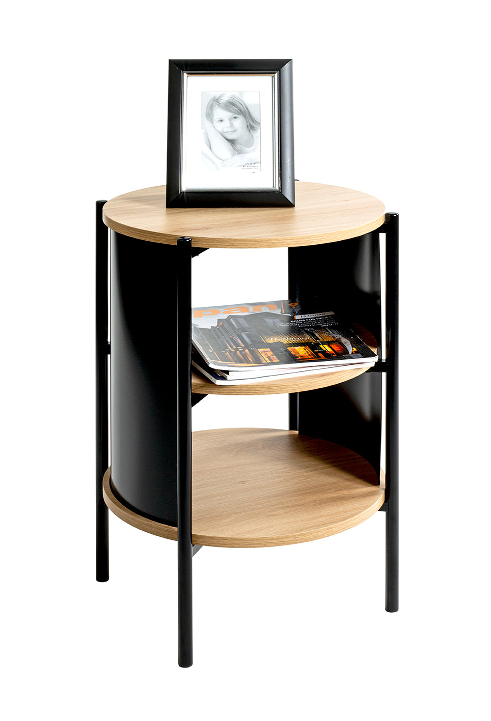HAKU Möbel Beistelltisch aus MDF kratzbeständig in Braun H 44-60 cm Ø 44 cm, Ø 44 cm, H 60 cm in Eiche, Schwarz (Eiche natur)