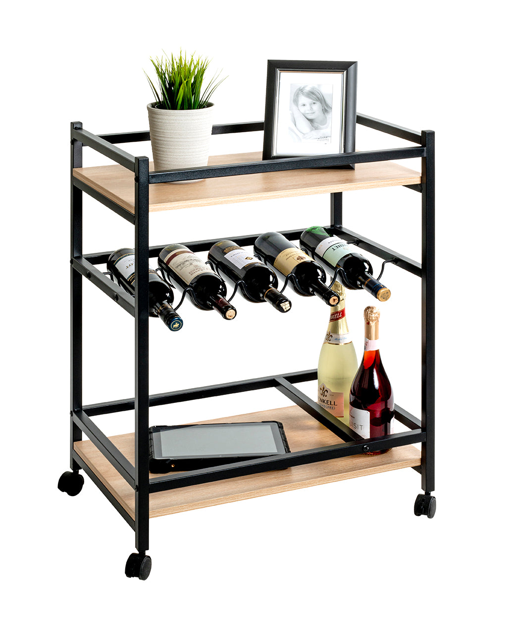 HAKU Möbel Servierwagen aus MDF kratzbeständig in Braun 60 x 40 x 80 cm in Eiche, Schwarz (Eiche natur)