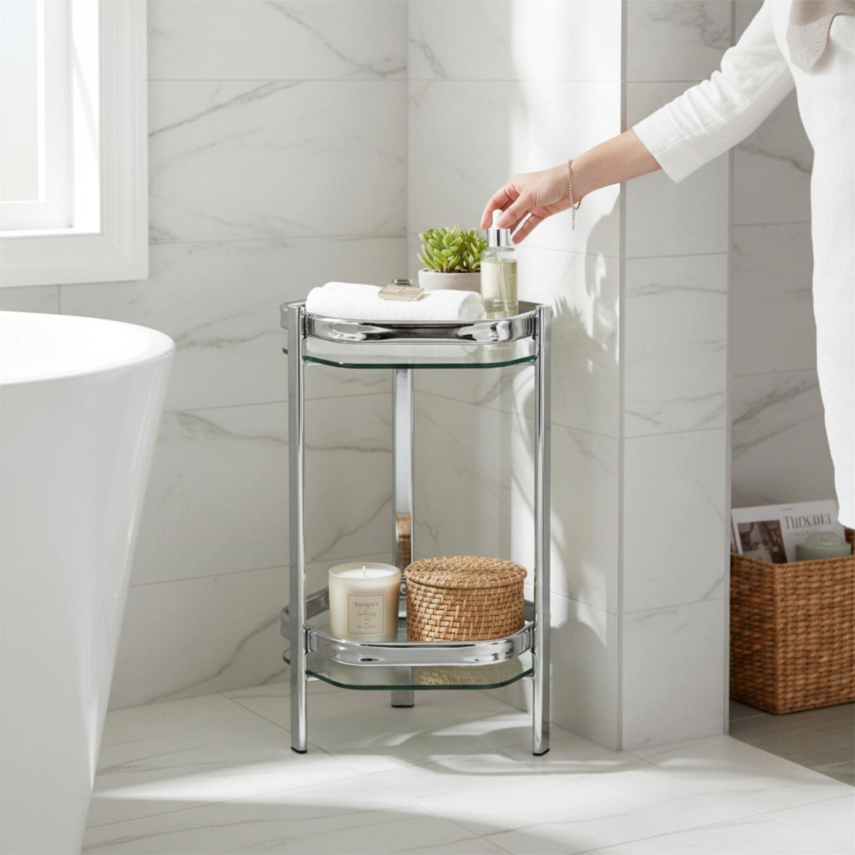 HAKU Möbel Blumensäule aus Metall mit Glas in Silber