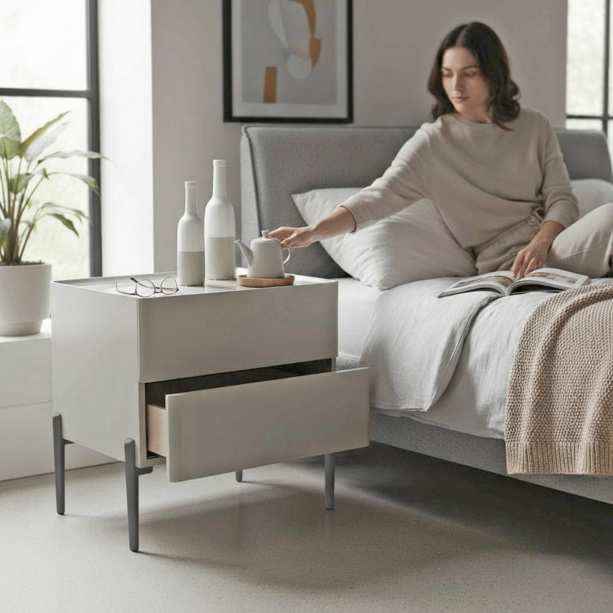 HAKU Möbel Konsole aus MDF mit Glas in Beige 50 x 42 x 65 cm
