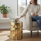 HAKU Möbel Beistelltisch aus Keramik Säulenfuss in Gold