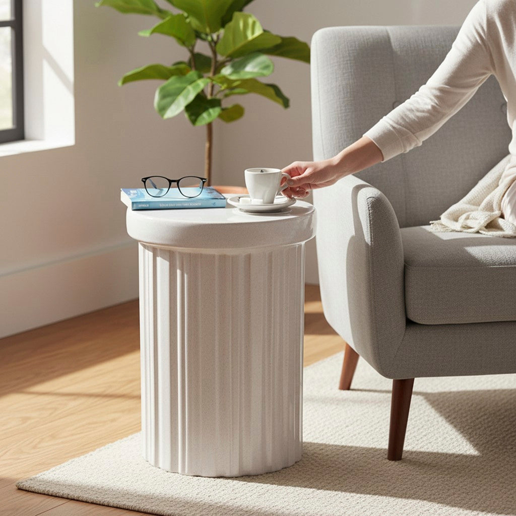 HAKU Möbel Beistelltisch aus Keramik Säulenfuss in Beige 35 x 46 cm