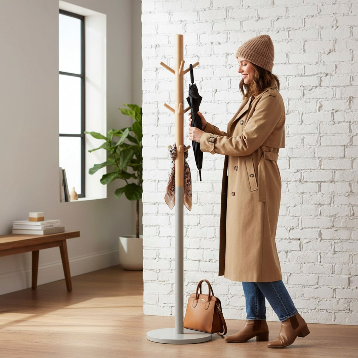 HAKU Möbel Garderobenständer aus Massivholz in Beige