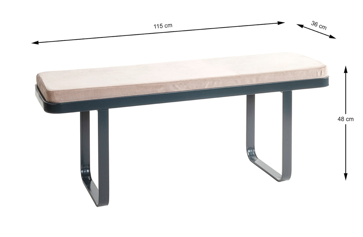 HAKU Möbel Bank aus Metall gepolstert in Anthrazit, 115 x 36 cm, H 48 cm