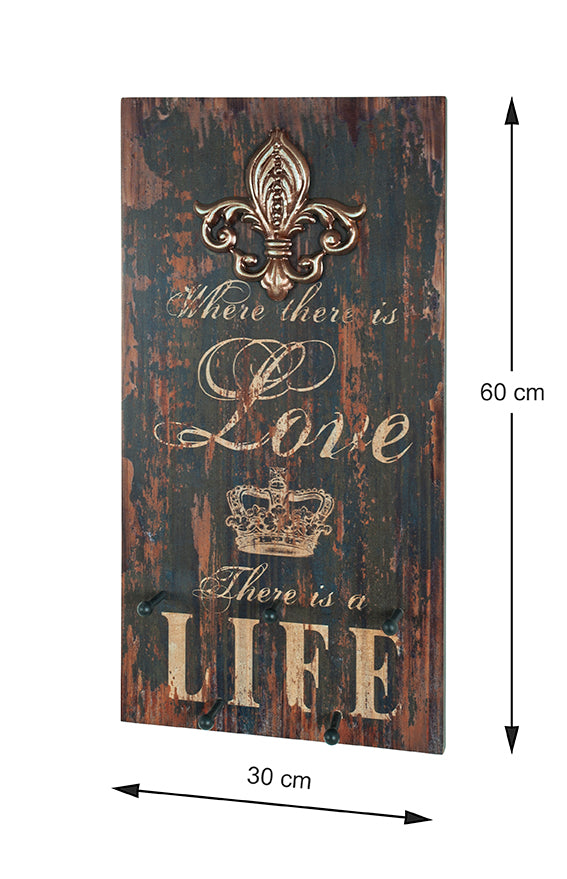 HAKU Möbel Wandgarderobe aus MDF Motiv Schriftzug in Braun 30 x 7 x 60 cm