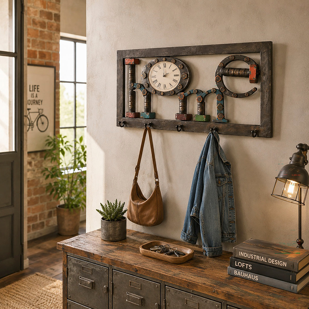 HAKU Möbel Wandgarderobe aus MDF Motiv Schriftzug in Braun 70 x 8 x 35 cm