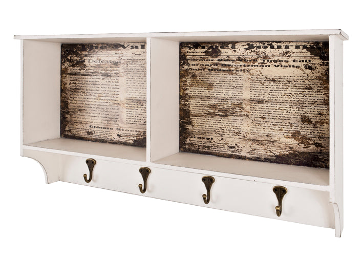 HAKU Möbel Wandgarderobe aus MDF Motiv Schriftzug in Weiss 76 x 15 x 40 cm