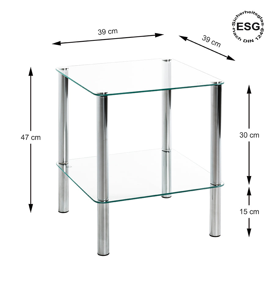 HAKU Möbel Beistelltisch aus Metall mit Glas in Silber 39 x 39 x 47 cm in Chrom