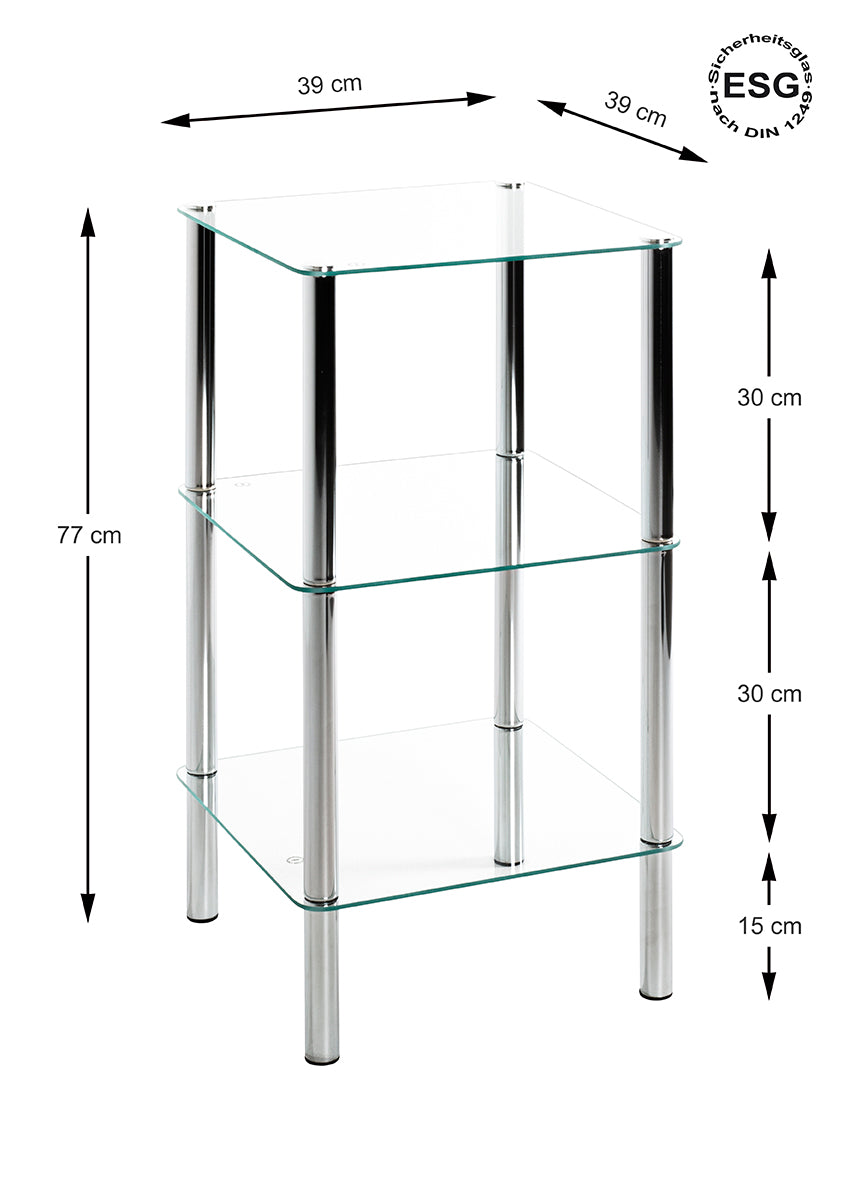 HAKU Möbel Regal aus Metall mit Glas in Silber B 39 cm H 77-107 cm, 39 x 39 cm, H 77 cm