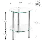 HAKU Möbel Beistelltisch aus Metall mit Glas in Silber 35 x 47 cm