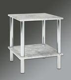 HAKU Möbel Beistelltisch aus Metall mit Glas in Silber 39 x 39 x 47 cm in Betonoptik, Chrom