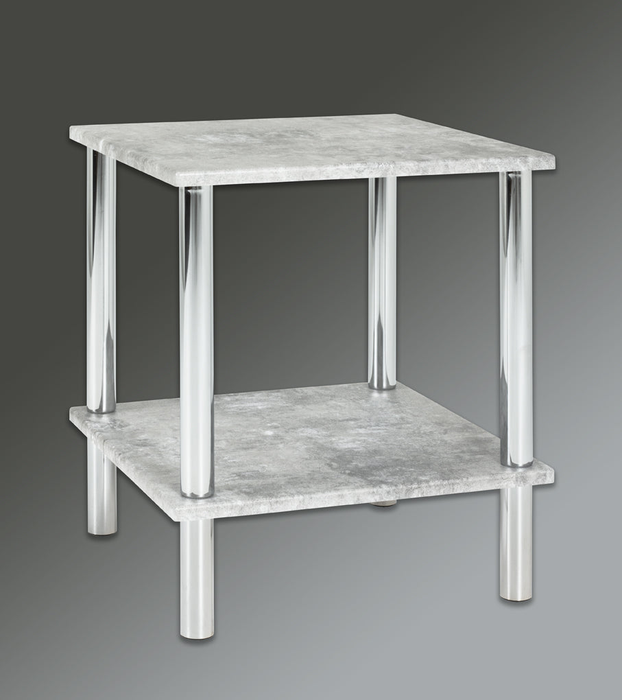 HAKU Möbel Beistelltisch aus Metall mit Glas in Silber 39 x 39 x 47 cm in Betonoptik, Chrom