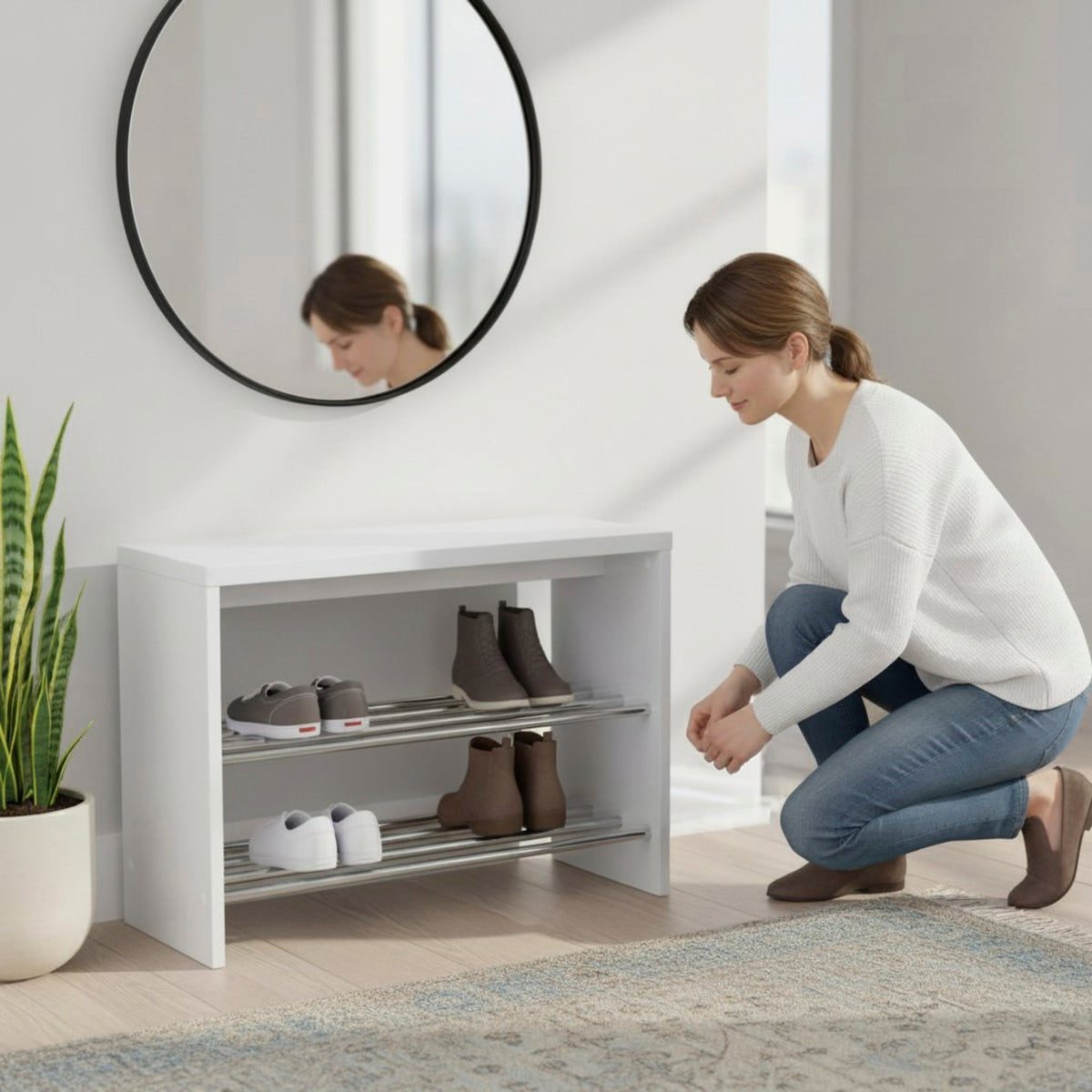 HAKU Möbel Schuhbank aus MDF kratzunempfindlich in Chrom, Weiss