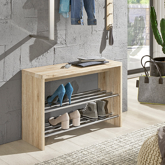 HAKU Möbel Schuhbank aus MDF kratzunempfindlich in Chrom, Eiche San Remo