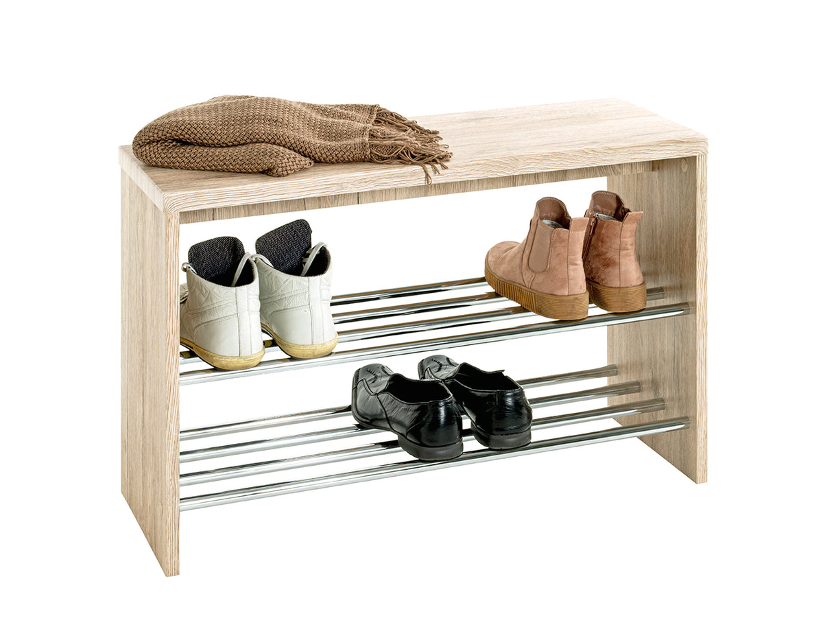 HAKU Möbel Schuhbank aus MDF kratzunempfindlich in Chrom, Eiche San Remo