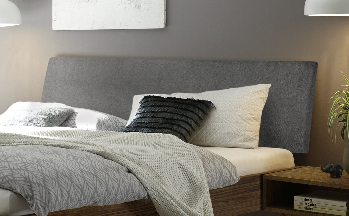 Hasena Pesaro Bett mit Polsterkopfteil – 100 x 200 cm, Fusshöhe 20 cm, Wildeiche natur, geölt, Pace grey