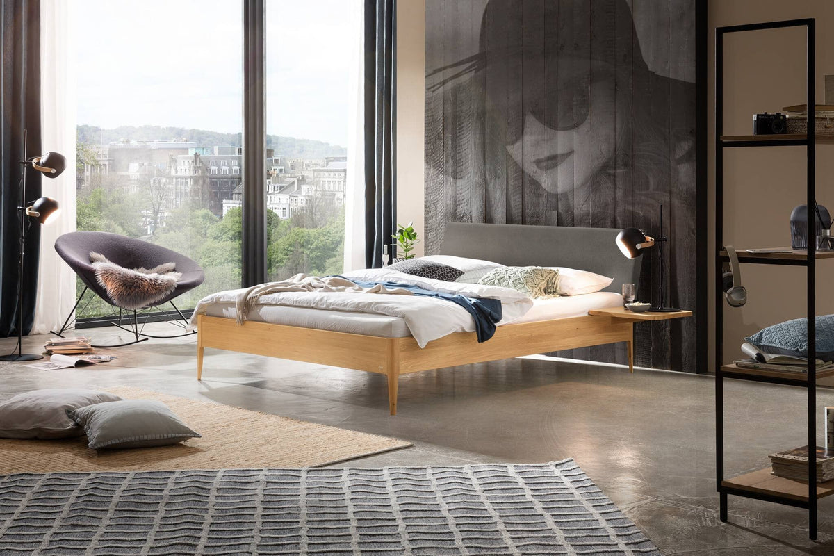 Hasena Fanano Bett mit Polsterkopfteil – 140 x 200 cm, 25 cm, Eiche bright, geölt