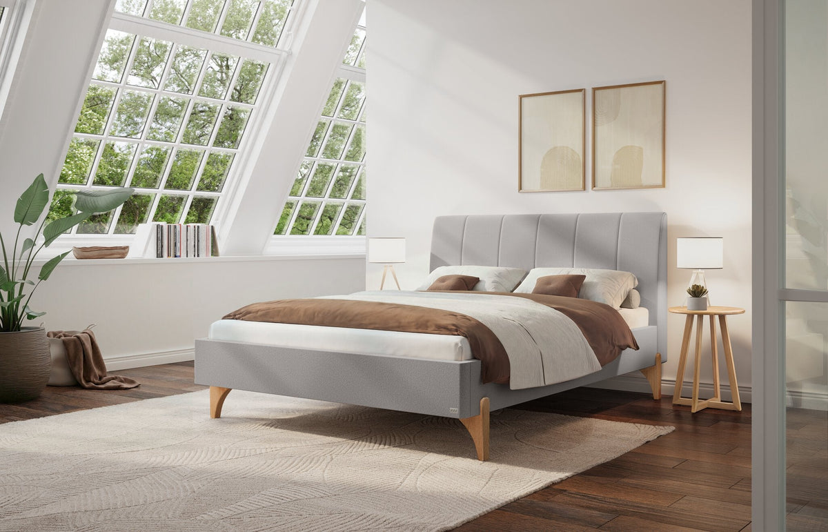 Hasena Renata Polsterbett – 140 x 200 cm, Fusshöhe 25 cm, Eiche bright, geölt, Pace light grey