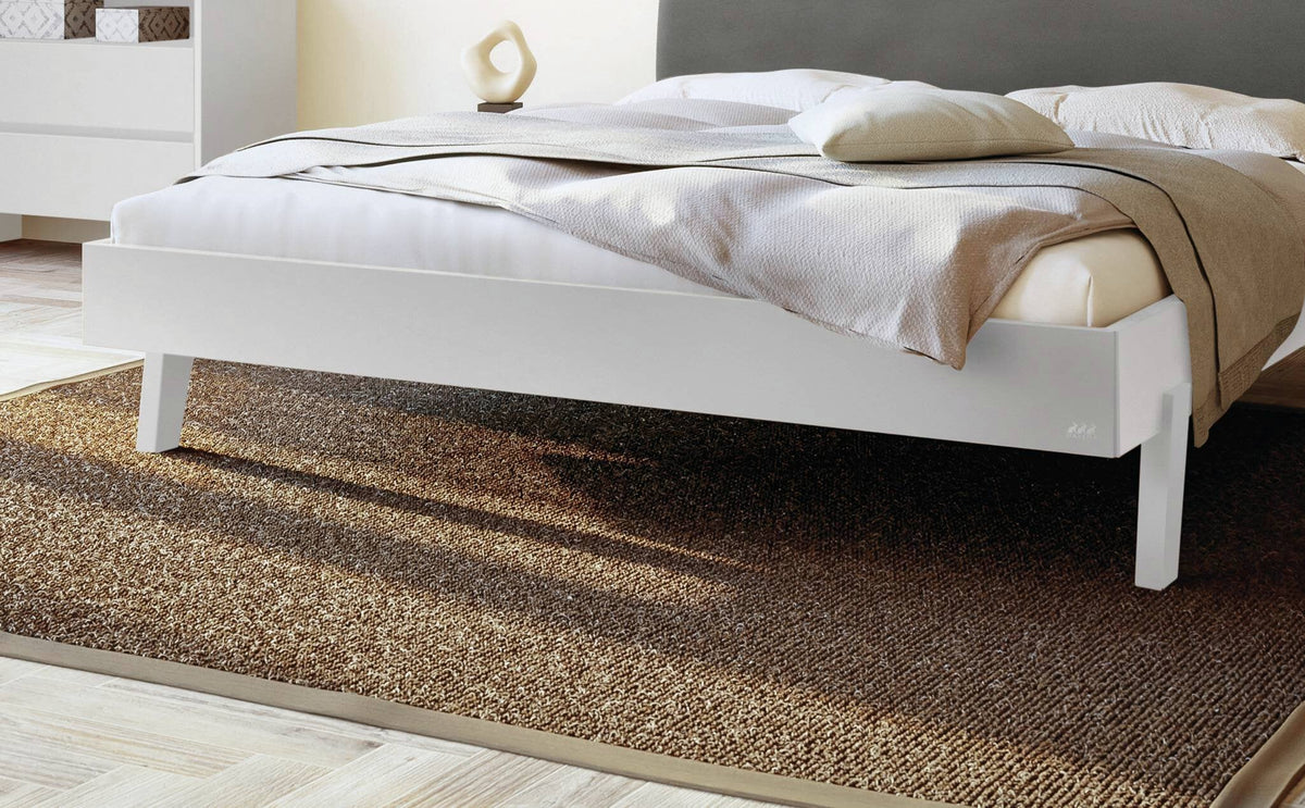 Hasena Lorenzo Bettgestell – 100 x 200 cm, Fusshöhe 20 cm, MDF weiss deckend, lackiert, Monet steel