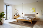 Hasena Lorenzo Bettgestell – 90 x 200 cm, Fusshöhe 25 cm, Wildeiche natur, geölt, Pace grey