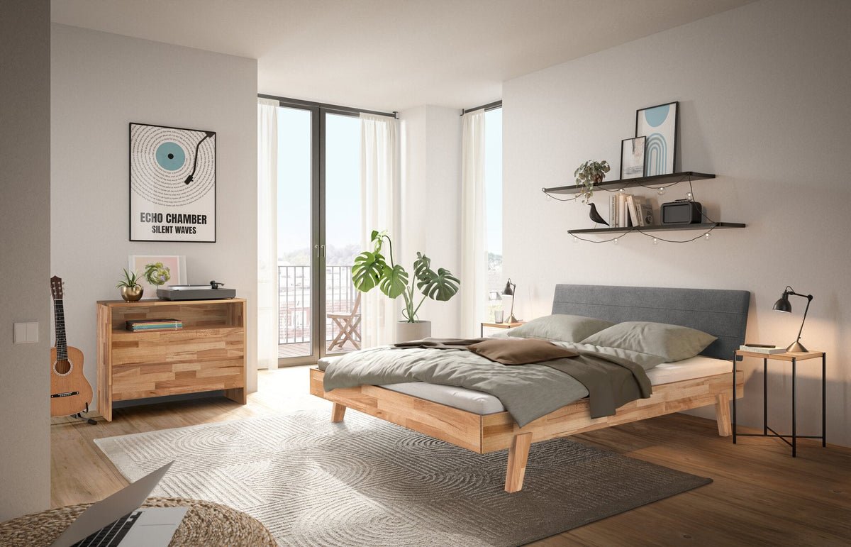 Hasena Vasto Bettgestell – 140 x 200 cm, Fusshöhe 25 cm, Kernbuche natur, geölt, Pace grey