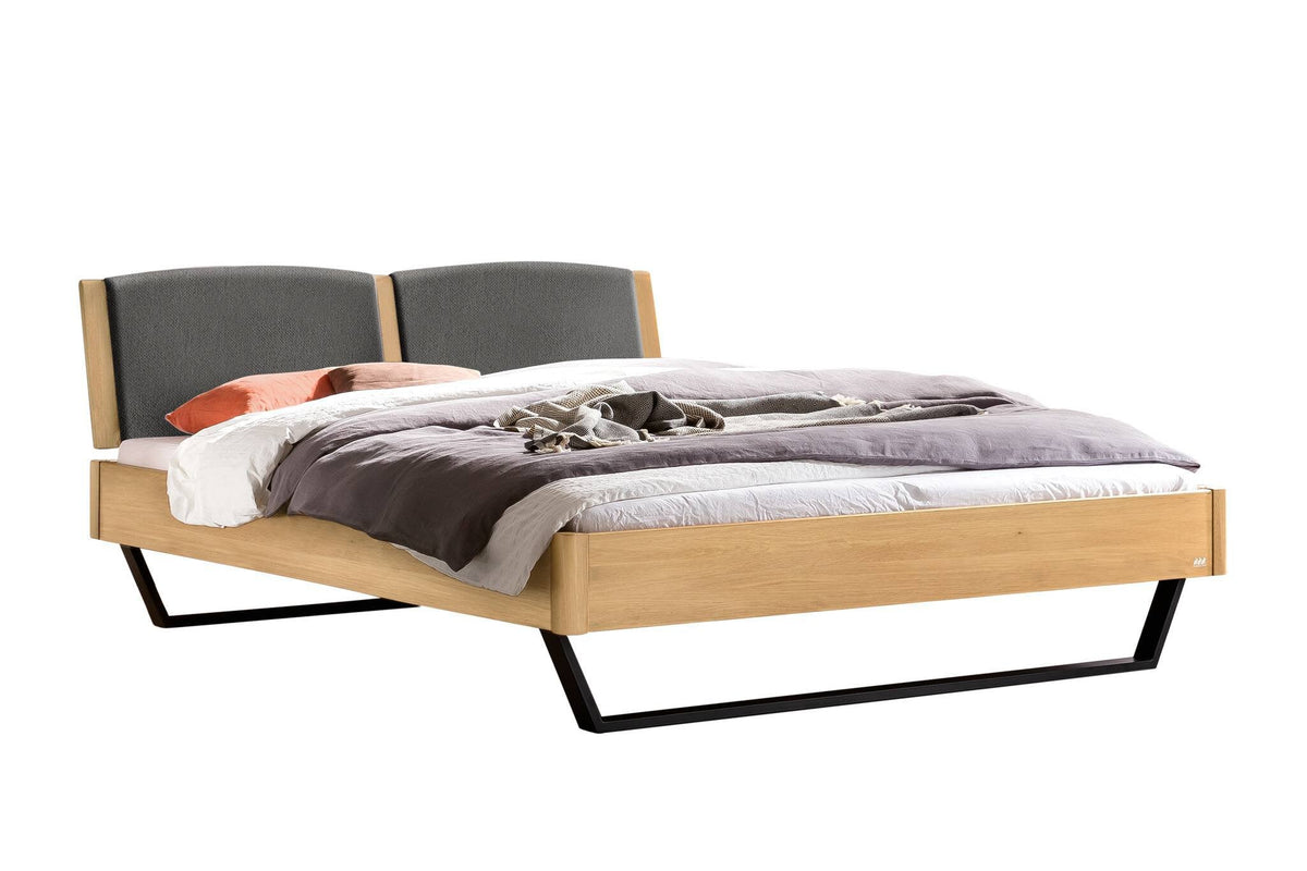 Hasena Marola Massivholzbett mit Polsterkopfteil – 140 x 200 cm, Fusshöhe 20 cm, Eiche bright, geölt, 841-Pace grey