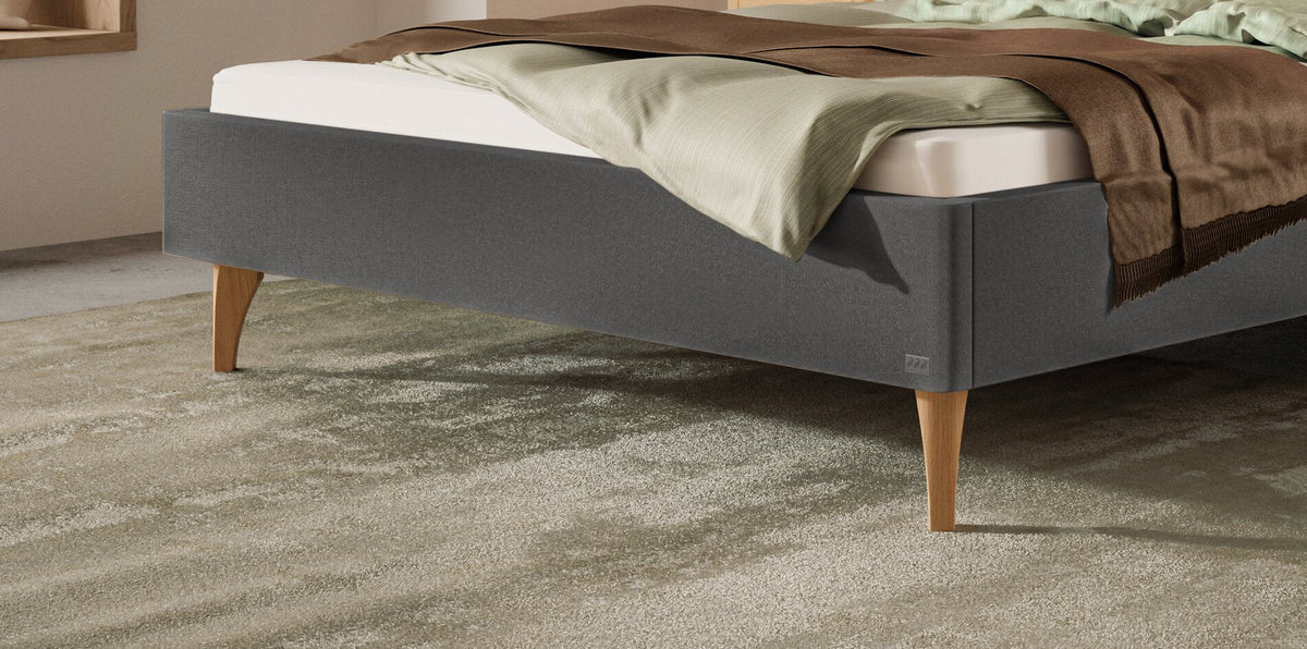 Hasena Elisa Polsterbett – 160 x 200 cm, Fusshöhe 20 cm, Wildeiche natur, geölt, Pace light grey