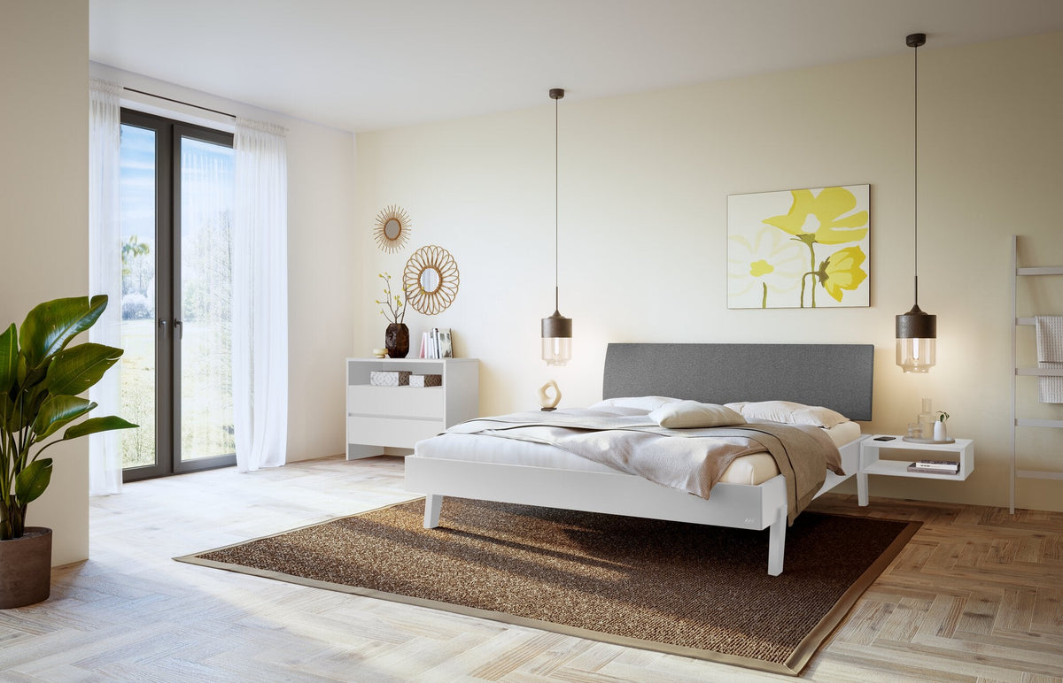 Hasena Lorenzo Bettgestell – 90 x 200 cm, Fusshöhe 25 cm, MDF weiss deckend, lackiert, Pace grey