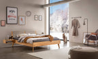 Hasena Fabro Bett mit Polsterkopfteil – 140 x 200 cm, Fusshöhe 25 cm, Wildbuche natur, geölt, 842-Pace sand