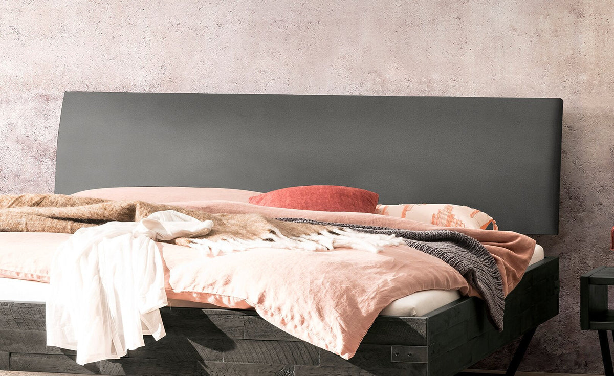 Hasena Lecona Massivholzbett mit Polsterkopfteil – 160 x 200 cm, 25 cm, Akazie Vintage brown, lackiert