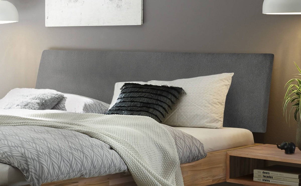 Hasena Pesaro Bett mit Polsterkopfteil – 100 x 200 cm, Fusshöhe 20 cm, Nussbaum, geölt, Pace light grey