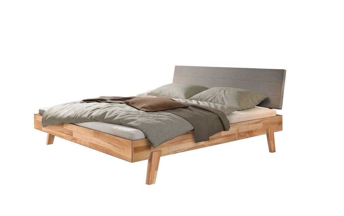 Hasena Vasto Bettgestell – 140 x 200 cm, Fusshöhe 20 cm, Kernbuche natur, geölt, Monet steel