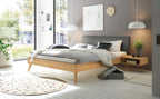 Hasena Pesaro Bett mit Polsterkopfteil – 90 x 200 cm, Fusshöhe 25 cm, Eiche bright, geölt, Monet steel