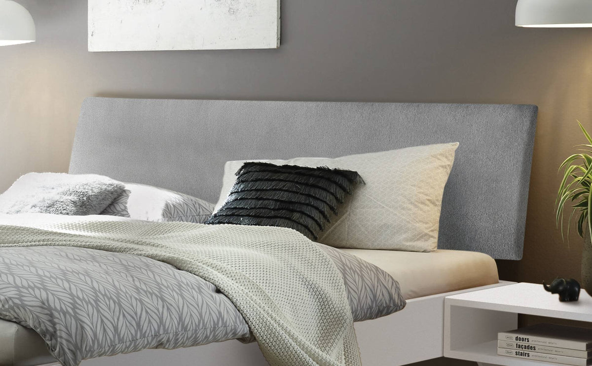 Hasena Pesaro Bett mit Polsterkopfteil – 100 x 200 cm, Fusshöhe 20 cm, MDF weiss deckend, lackiert, Pace grey