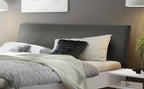 Hasena Pesaro Bett mit Polsterkopfteil – 100 x 200 cm, Fusshöhe 20 cm, MDF weiss deckend, lackiert, Monet steel