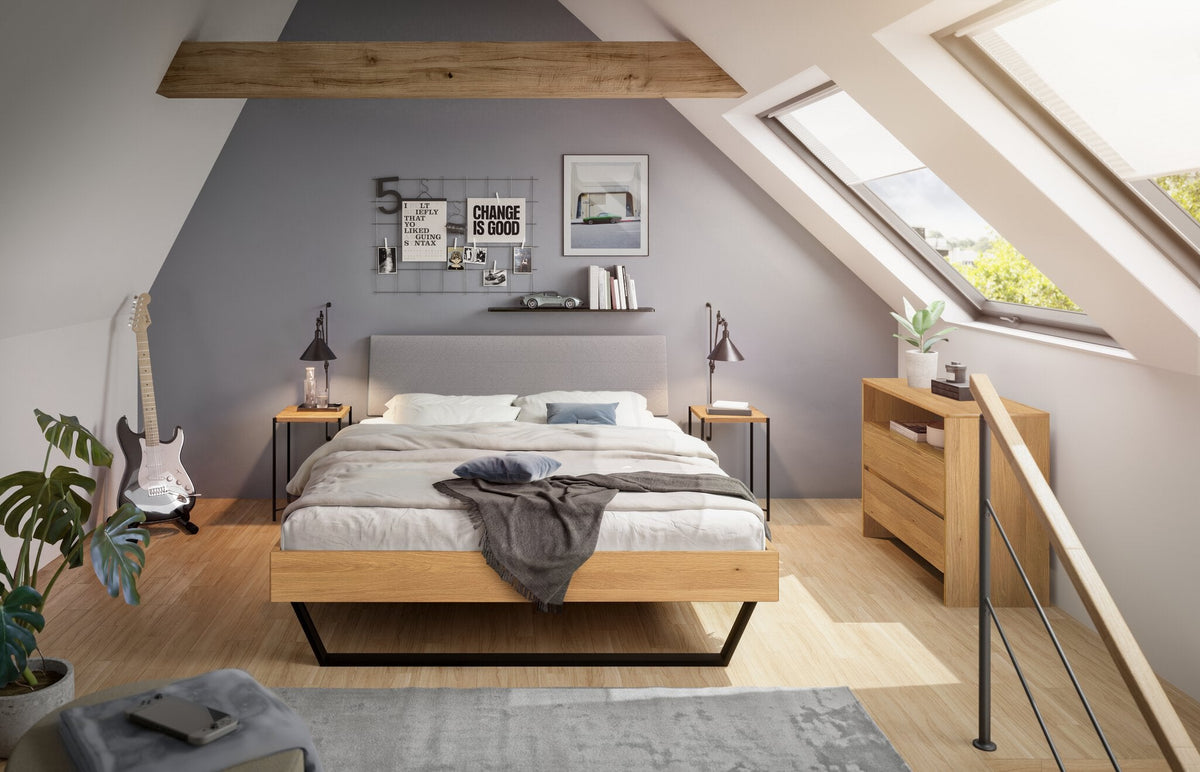 Hasena Ariana Massivholzbett – 140 x 200 cm, Fusshöhe 25 cm, Eiche bright, geölt, Pace light grey