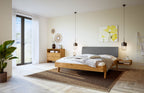 Hasena Lorenzo Bettgestell – 90 x 200 cm, Fusshöhe 25 cm, Wildeiche natur, geölt, Pace light grey