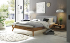 Hasena Pesaro Bett mit Polsterkopfteil – 90 x 200 cm, Fusshöhe 25 cm, Wildeiche natur, geölt, Pace light grey