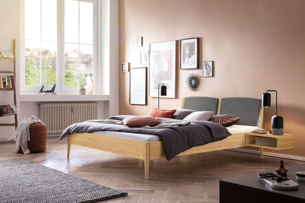 Hasena Comfy Polsterkopfteil – 160 cm, Eiche bright, geölt, 835-Monet steel