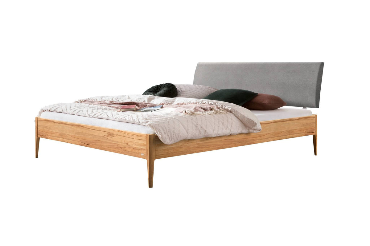 Hasena Sestola Bett mit Polsterkopfteil – 140 x 200 cm, Fusshöhe 20 cm, Wildbuche natur, geölt, 840-Pace light grey