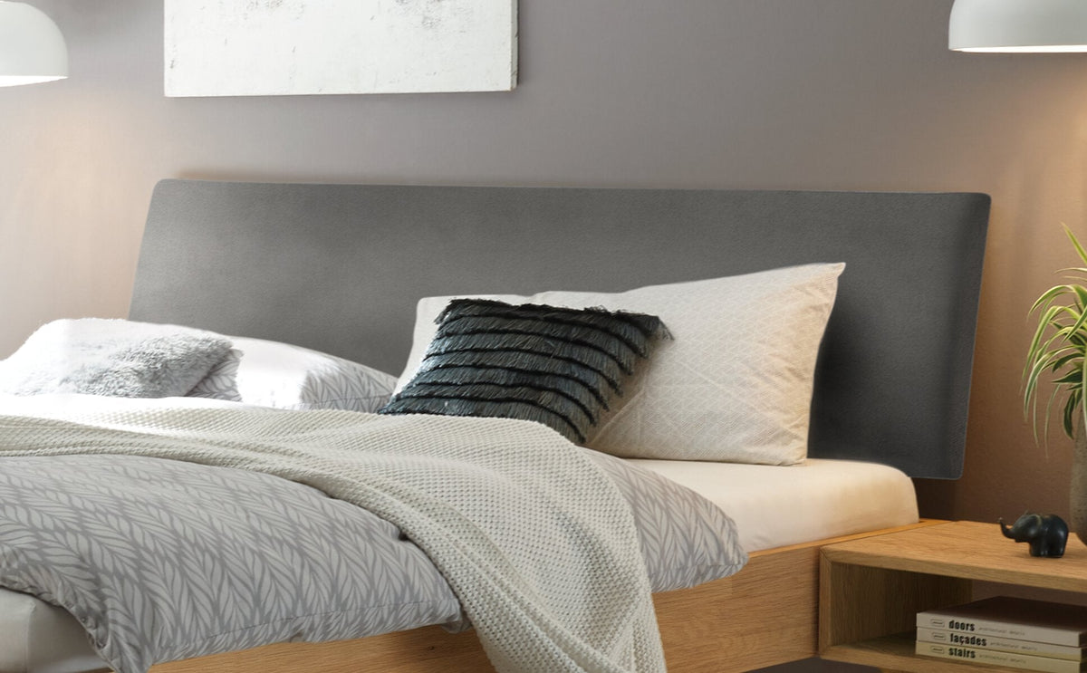 Hasena Pesaro Bett mit Polsterkopfteil – 100 x 200 cm, Fusshöhe 20 cm, Eiche bright, geölt, Pace light grey
