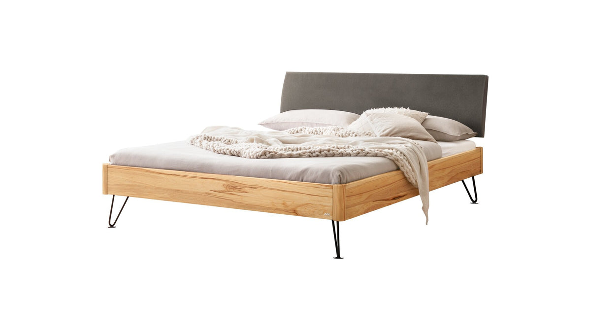 Hasena Lugano Massivholzbett mit Polsterkopfteil – 140 x 200 cm, Wildbuche natur, geölt, 841-Pace grey