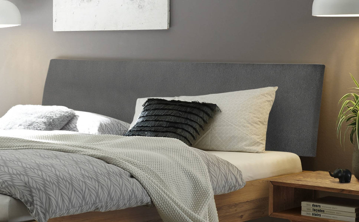 Hasena Pesaro Bett mit Polsterkopfteil – 100 x 200 cm, Fusshöhe 25 cm, MDF weiss deckend, lackiert, Pace sand