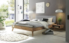 Hasena Pesaro Bett mit Polsterkopfteil – 90 x 200 cm, Fusshöhe 25 cm, Kernbuche natur, geölt, Pace light grey