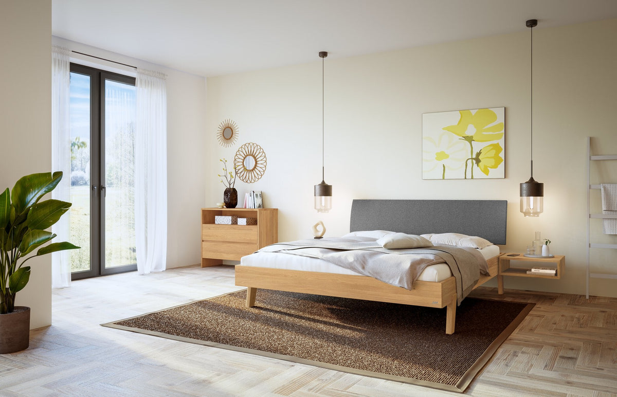 Hasena Lorenzo Bettgestell – 90 x 200 cm, Fusshöhe 25 cm, Eiche bright, geölt, Pace grey