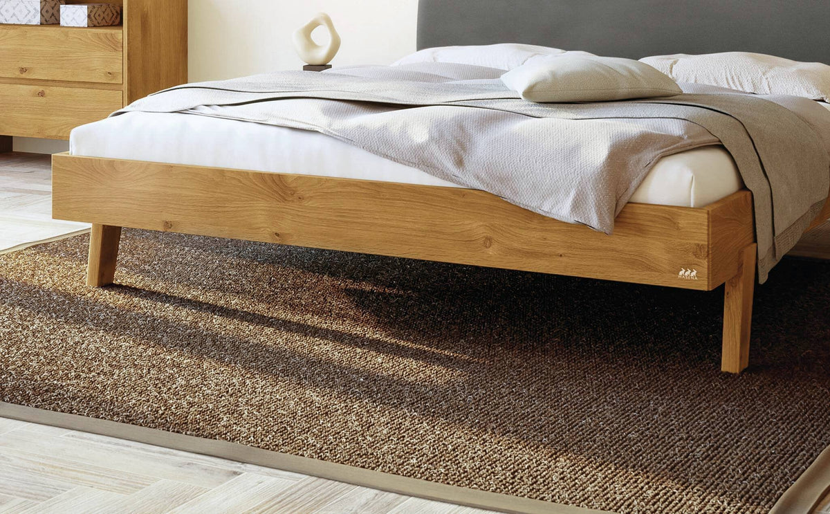 Hasena Lorenzo Bettgestell – 100 x 200 cm, Fusshöhe 25 cm, Nussbaum, geölt, Pace light grey